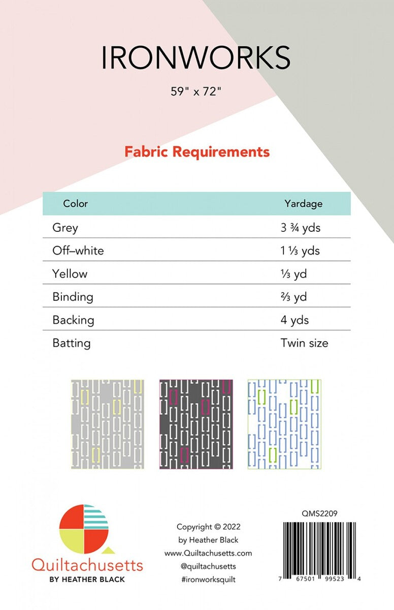Ironworks Modern Intermediate Quilt Pattern | Quiltachusetts | Heather Black #QMS2209
