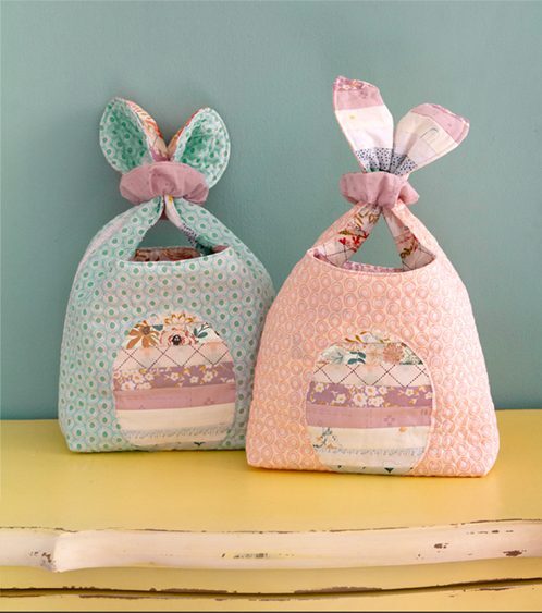 Quilted Bunny Bags Kit – Egg Hunt Edition – Art Gallery Fabrics Holiday Bundles –12 Fat Quarter Bundle with Pattern – 15.5" x 8.5" x 2" – KIT-CBH6000