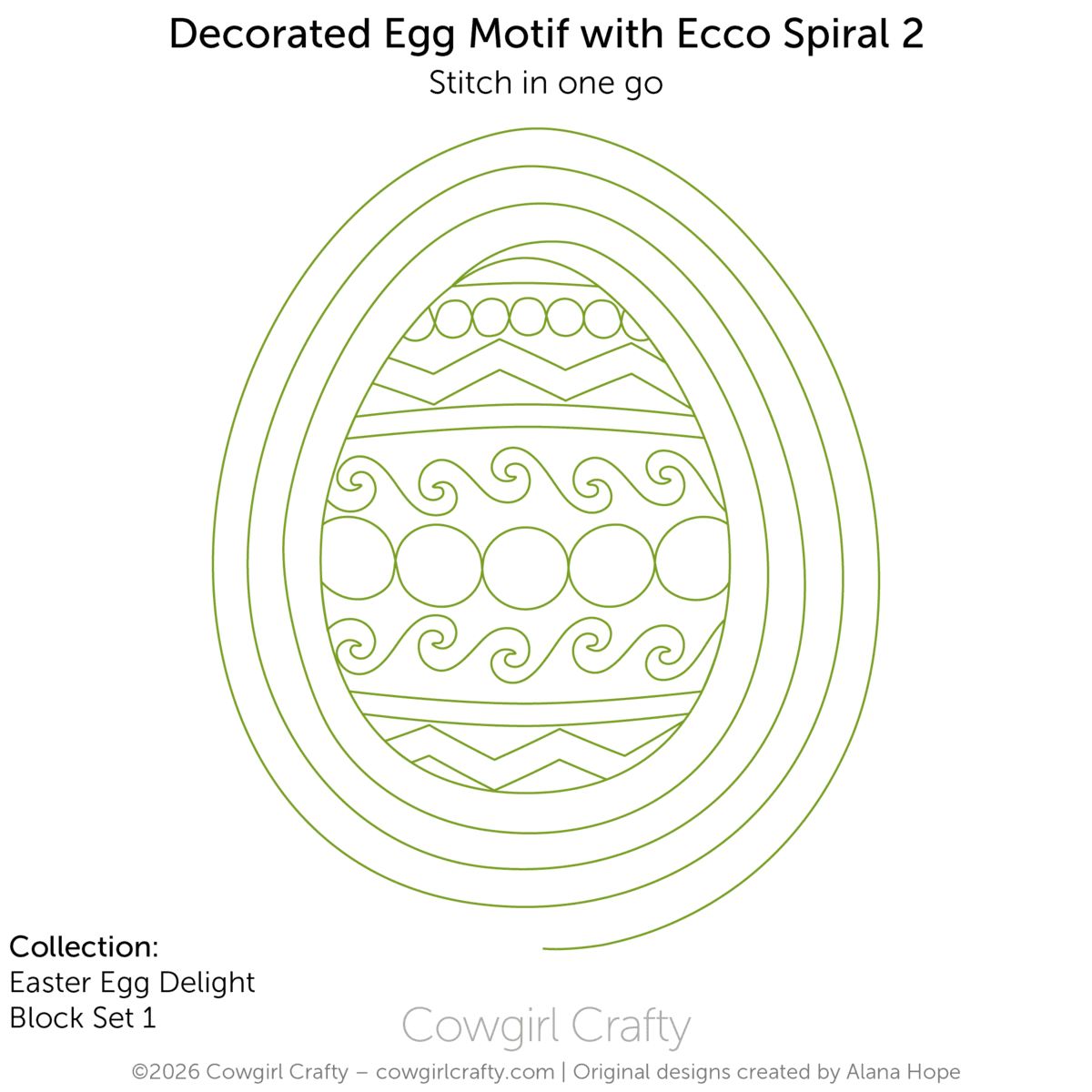 Easter Egg Delight 1-5 Ecco Spiral Egg Motif digital longarm quilting pattern by Cowgirl Crafty