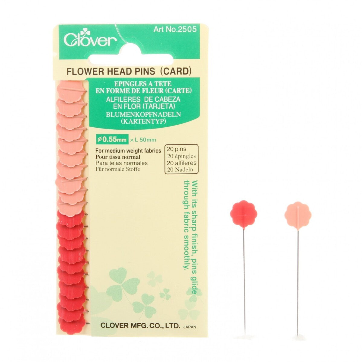 Clover Flower Head Pins | Size 32 | 2in 20ct
