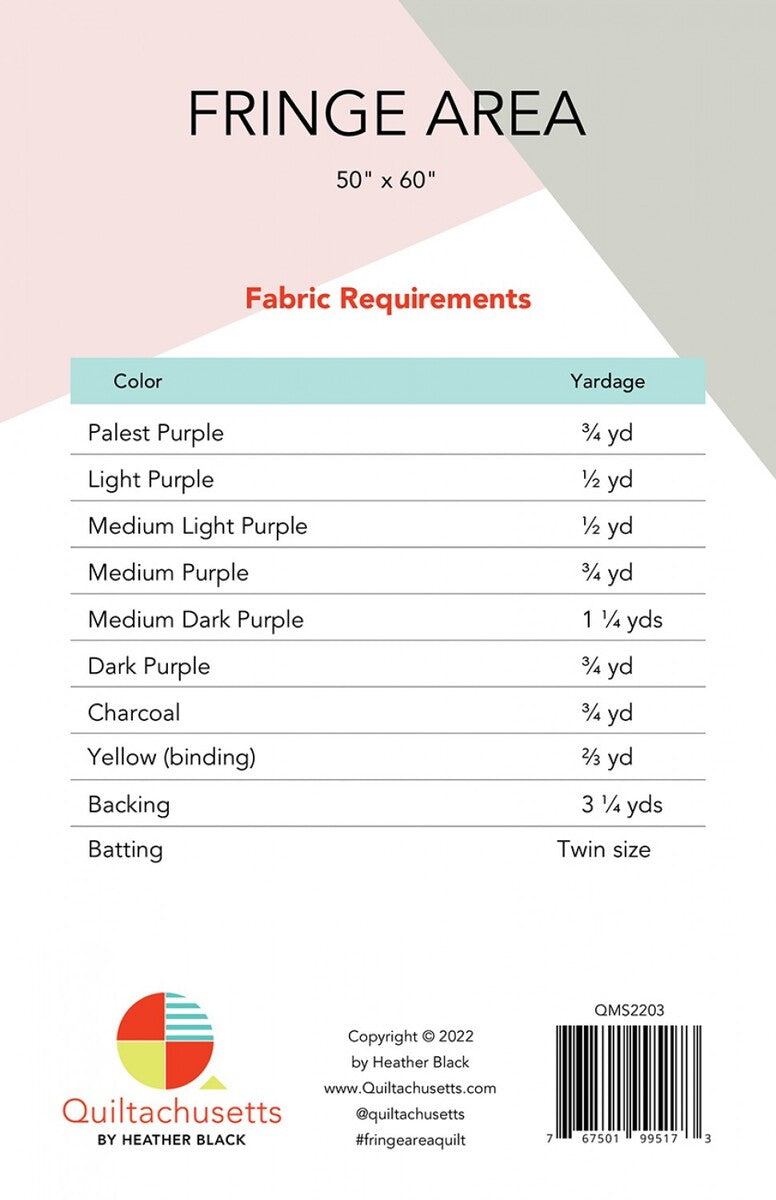 Fringe Area Modern Beginner Quilt Pattern | Quiltachusetts | Heather Black QMS2203