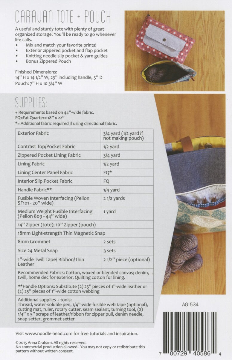 Caravan Tote and Pouch Bag Pattern | Noodlehead | AG-534
