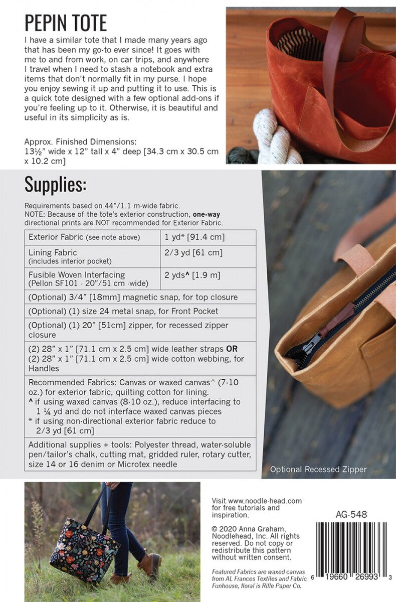 Pepin Tote Bag Pattern | Noodlehead AG-548