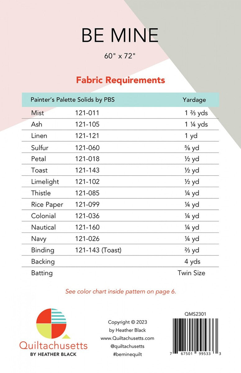 Be Mine Modern Intermediate Quilt Pattern | Quiltachusetts | Heather Black #QMS2301