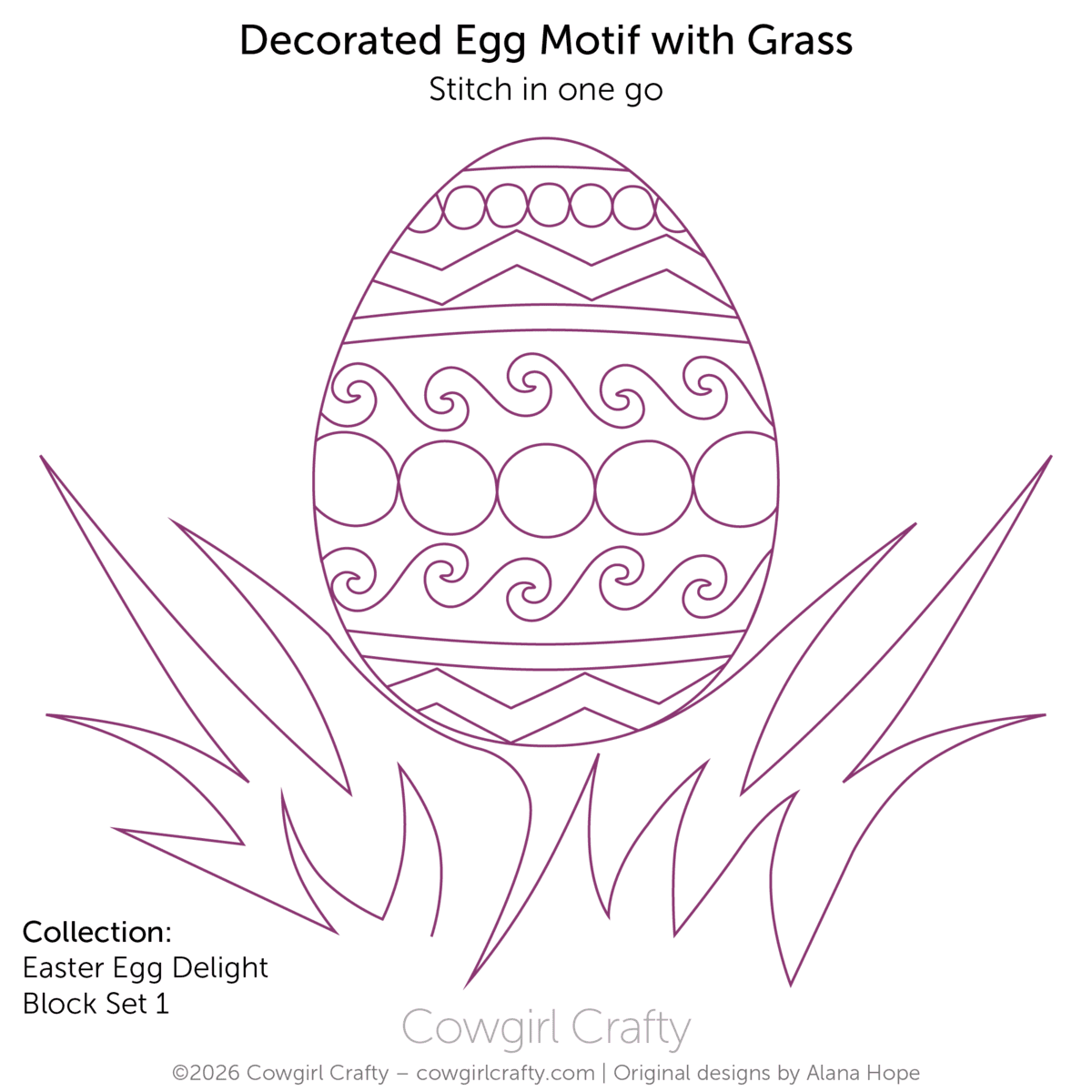 Easter Egg Delight 1-3 Egg with Grass Motif digital longarm quilting pattern by Cowgirl Crafty