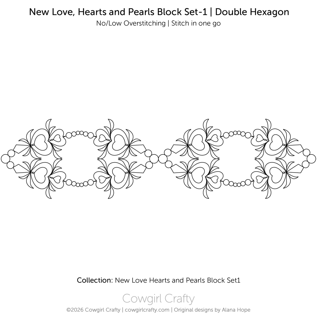 New Love Double Hexagon Bow Block digital longarm quilting pattern by Cowgirl Crafty