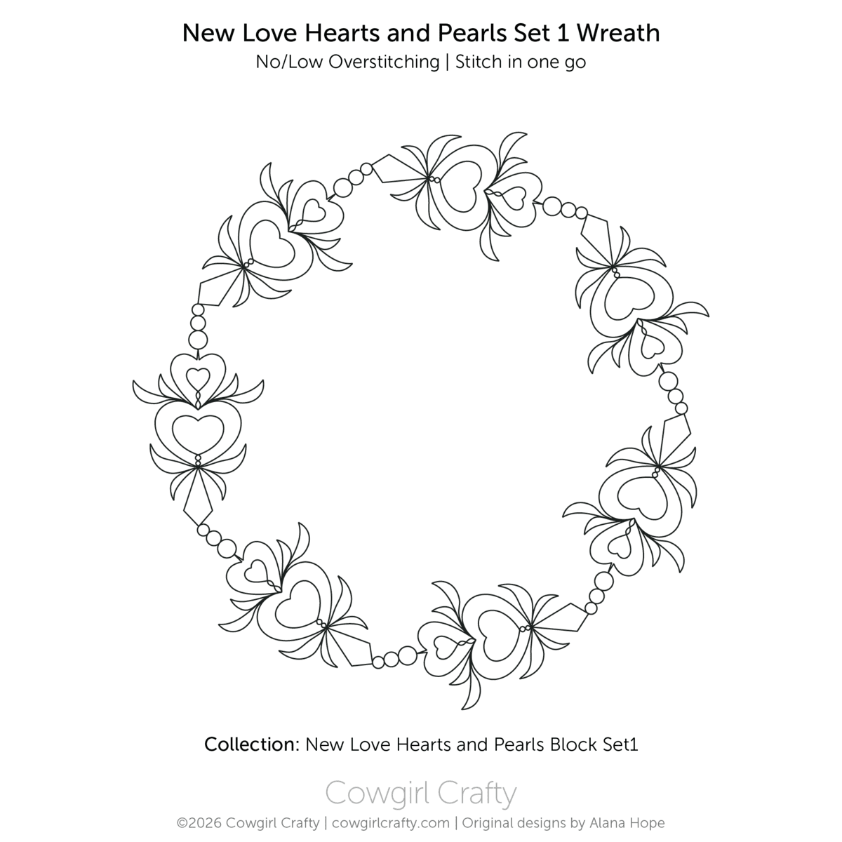 New Love Wreath Block digital longarm quilting pattern by Cowgirl Crafty