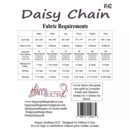 Daisy Chain Fat Quarter Friendly in 6 Sizes | Quilting Pattern | Happy Quilting