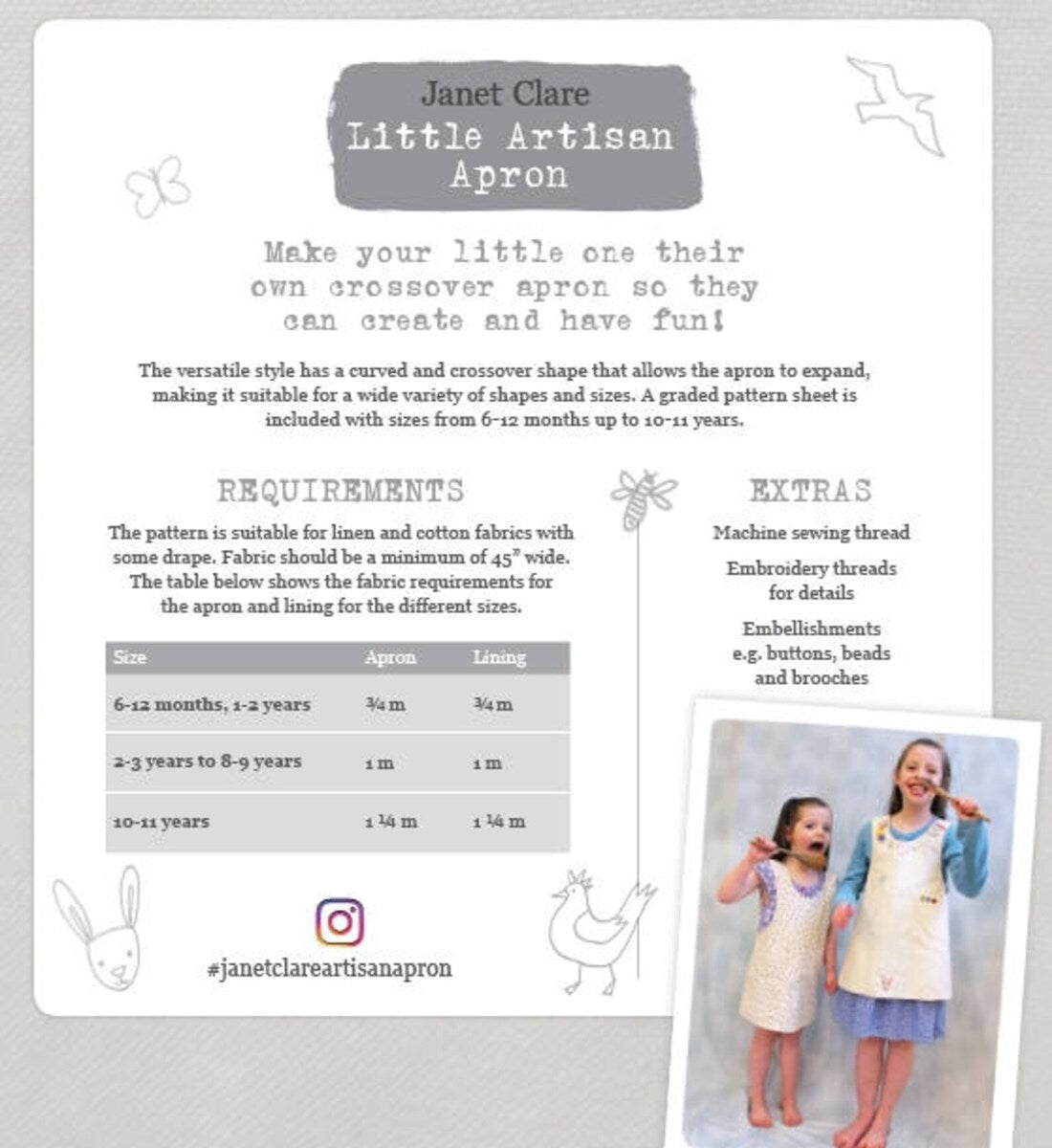 Little Artisan Apron Pattern by Janet Clare #JC177