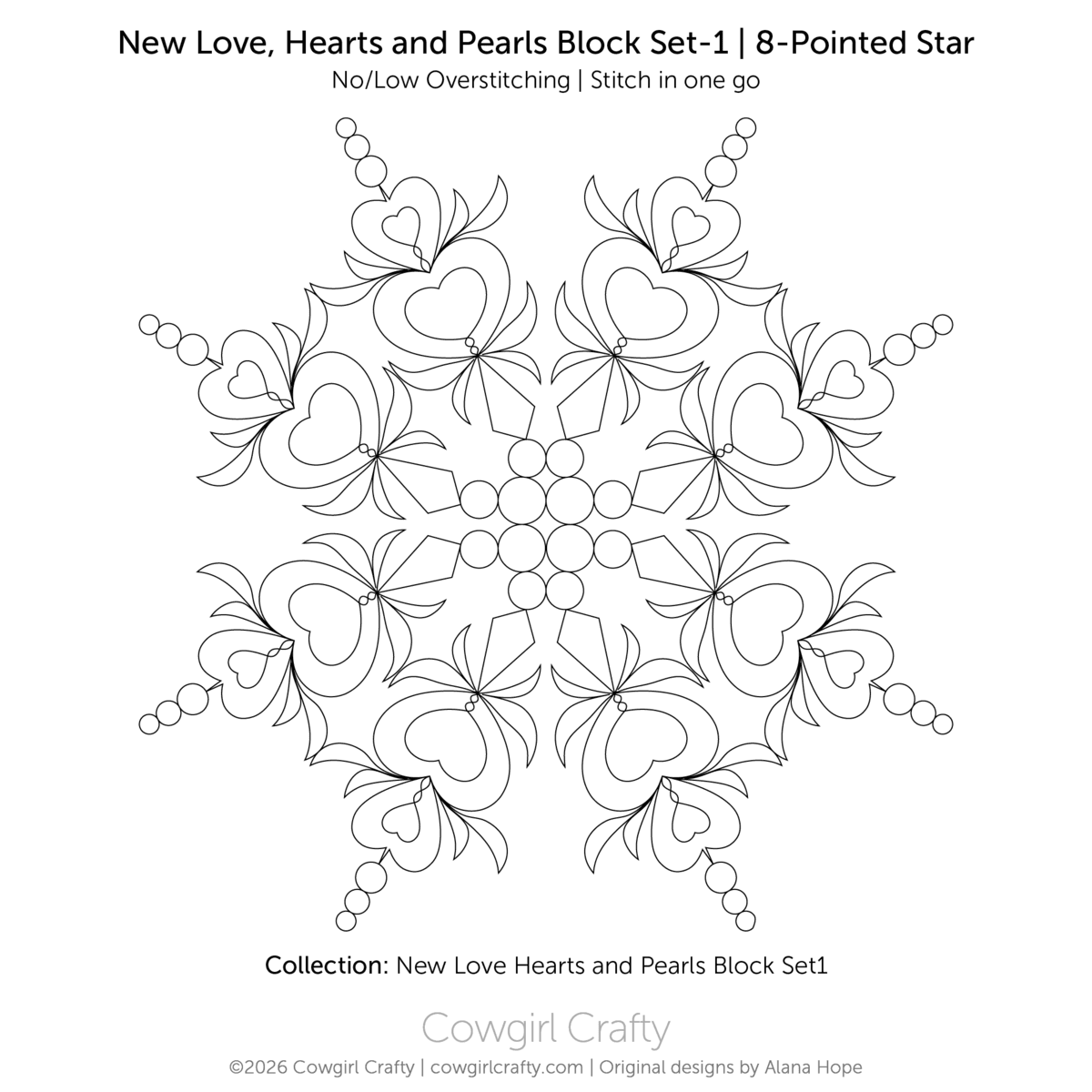 New Love 8-Pointed Star Block digital longarm quilting pattern by Cowgirl Crafty