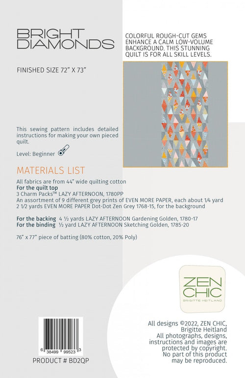 Bright Diamonds Modern Quilt Pattern | Zen Chic | Brigitte Heitland #BD2QP