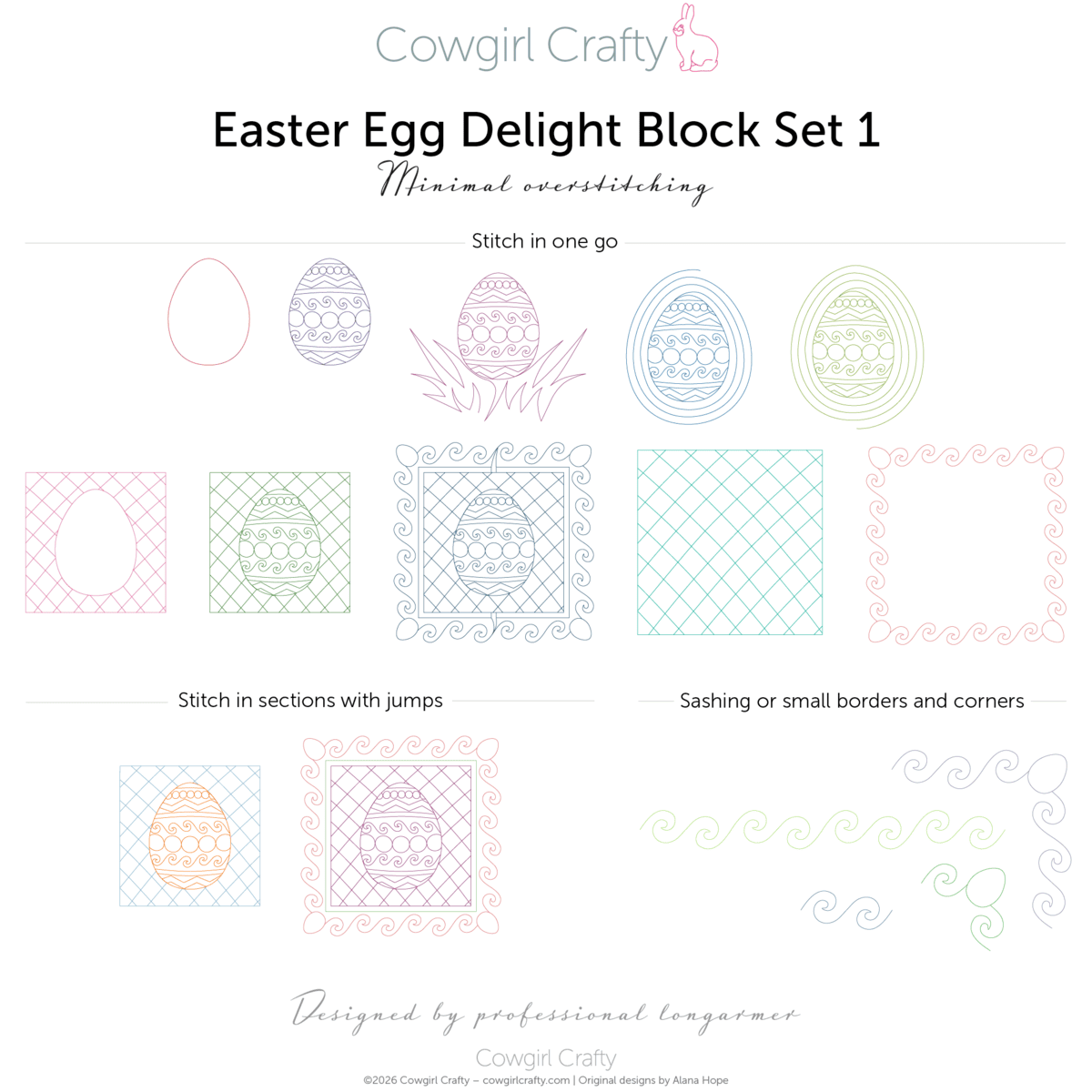 Easter Egg Delight Block Set digital longarm quilting pattern by Cowgirl Crafty